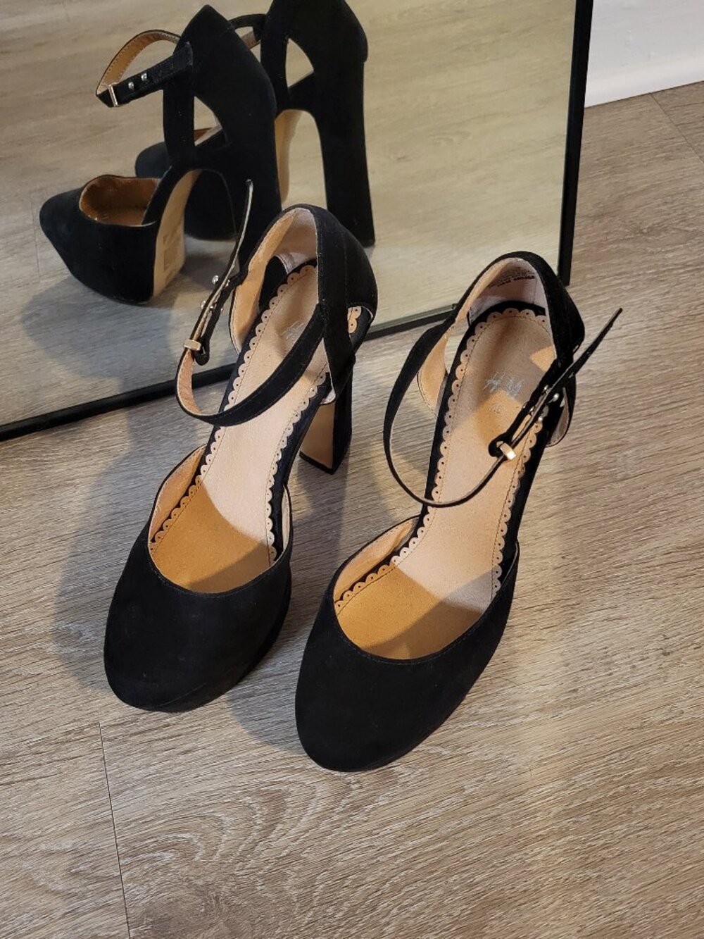H&M chunky black faux velvet platforms